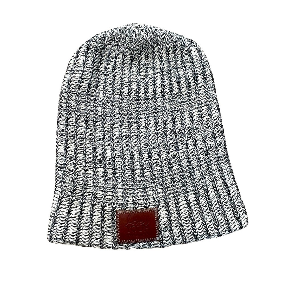 Love Your Melon Speckled Knit Beanie Hat Black White Cotton USA Made